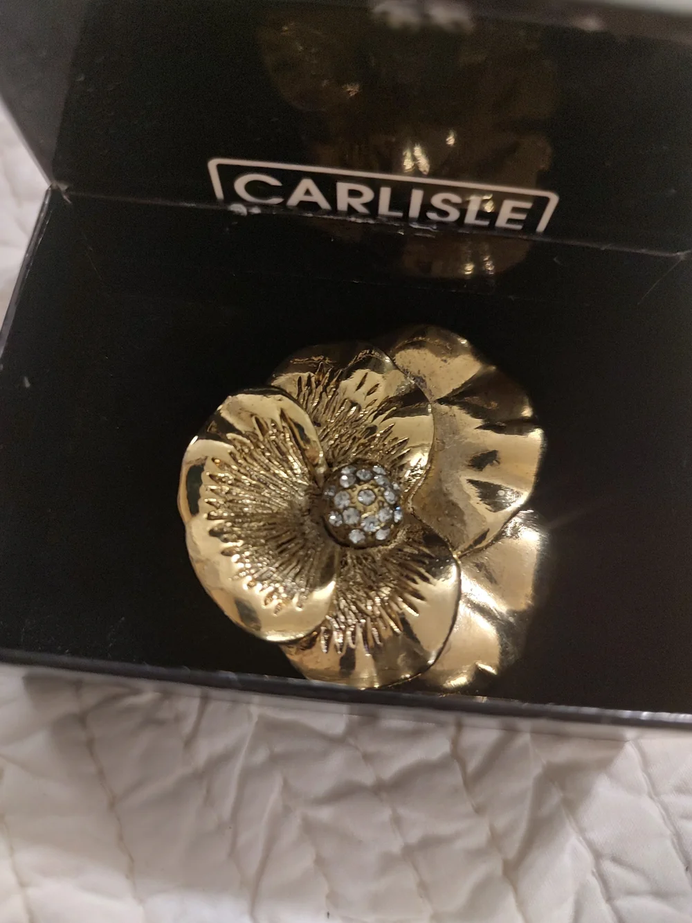 Vintage Carlisle Gold Floral Brooch with Crystal Cluster